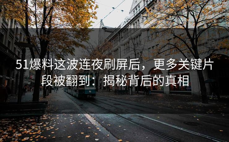 51爆料这波连夜刷屏后，更多关键片段被翻到：揭秘背后的真相